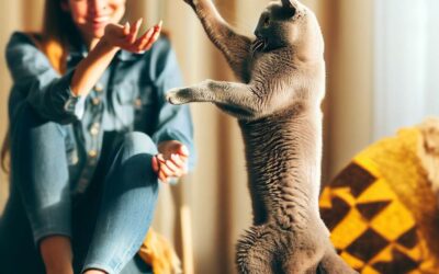Gato realizando trucos y siguiendo instrucciones de su dueño