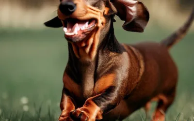dachshund caminando con alegría en la hierba